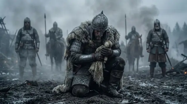 Воин с куклой среди дружинников